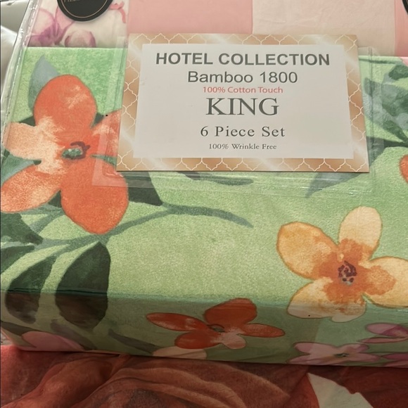 Hotel Collection Bamboo 1800 King 6 Piece Set - Green and Orange - Picture 1 of 1